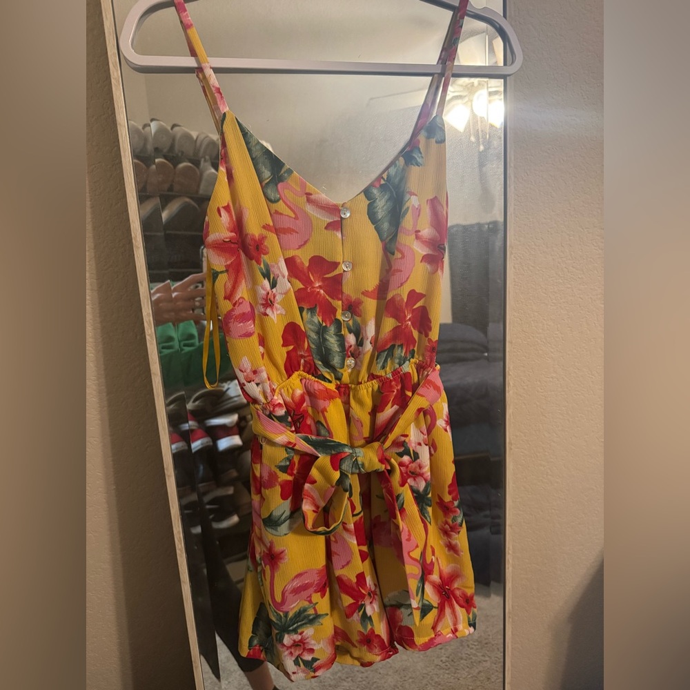 Yellow floral romper with tie